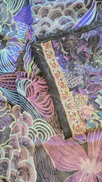 Black and purple floral organza digital print suit set