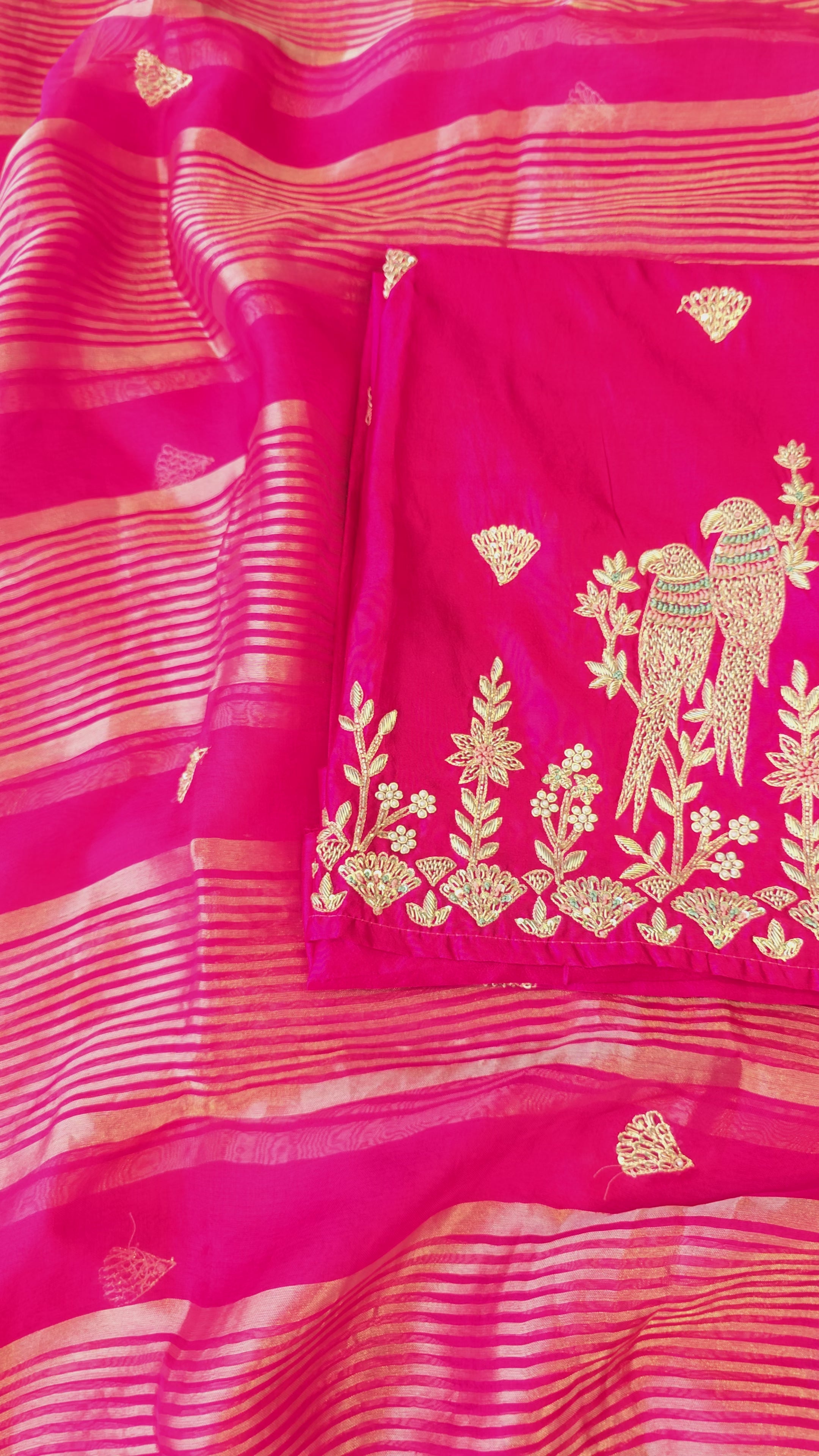 A beautiful magenta pink designer handwork 3pc set