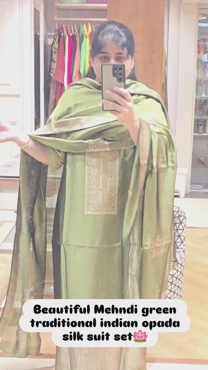 Olive green opada silk suit set