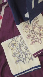 Mul chanderi applique work 3pc unstitched suit set
