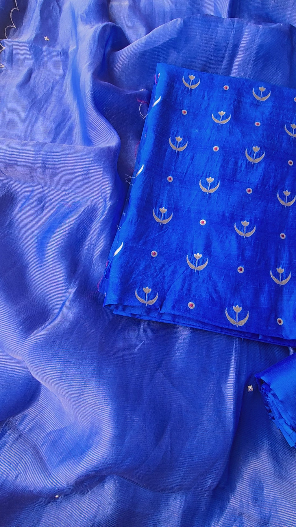 Royal Blue pure chiniya silk 3pcs suit set