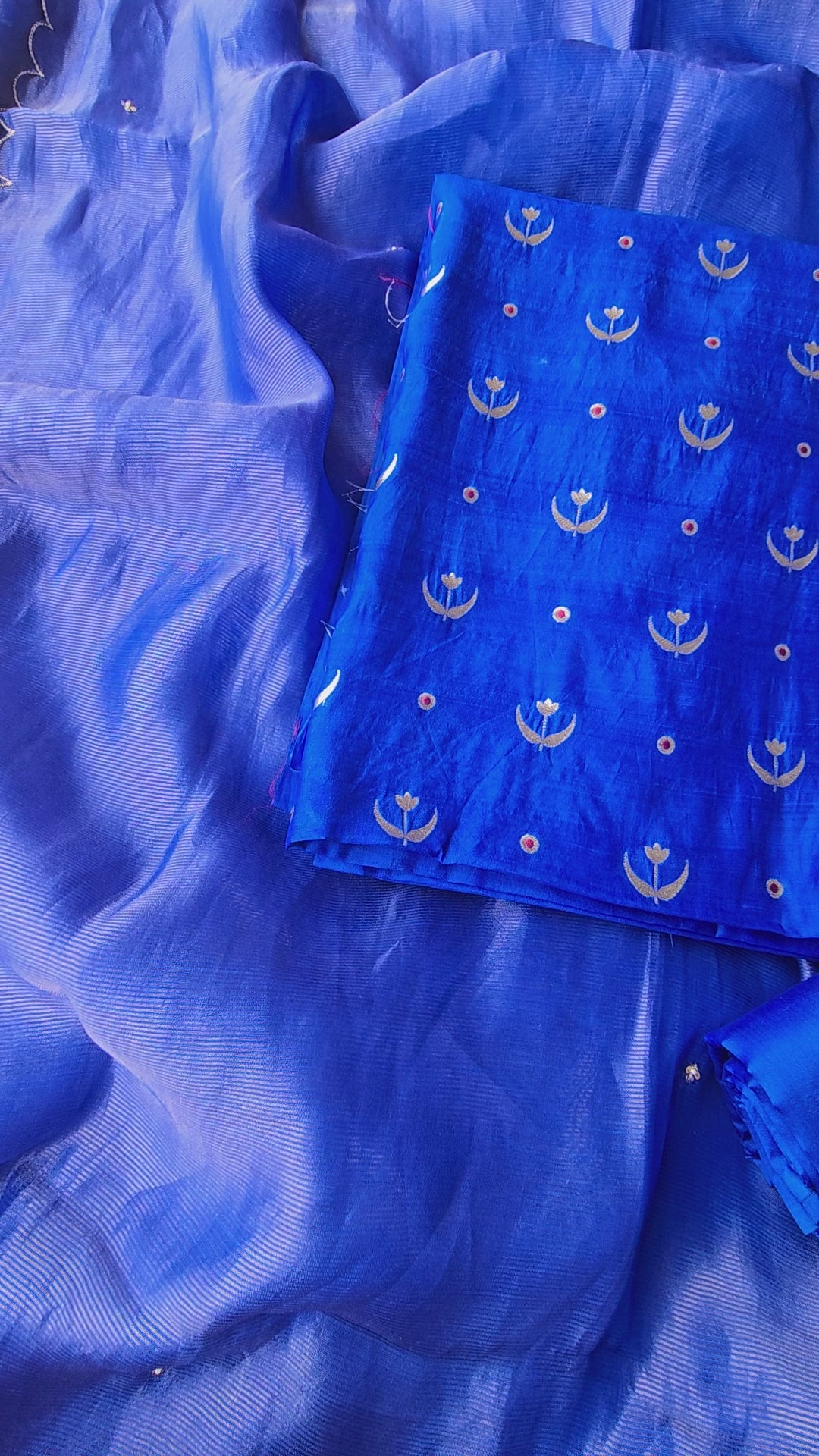 Royal Blue pure chiniya silk 3pcs suit set