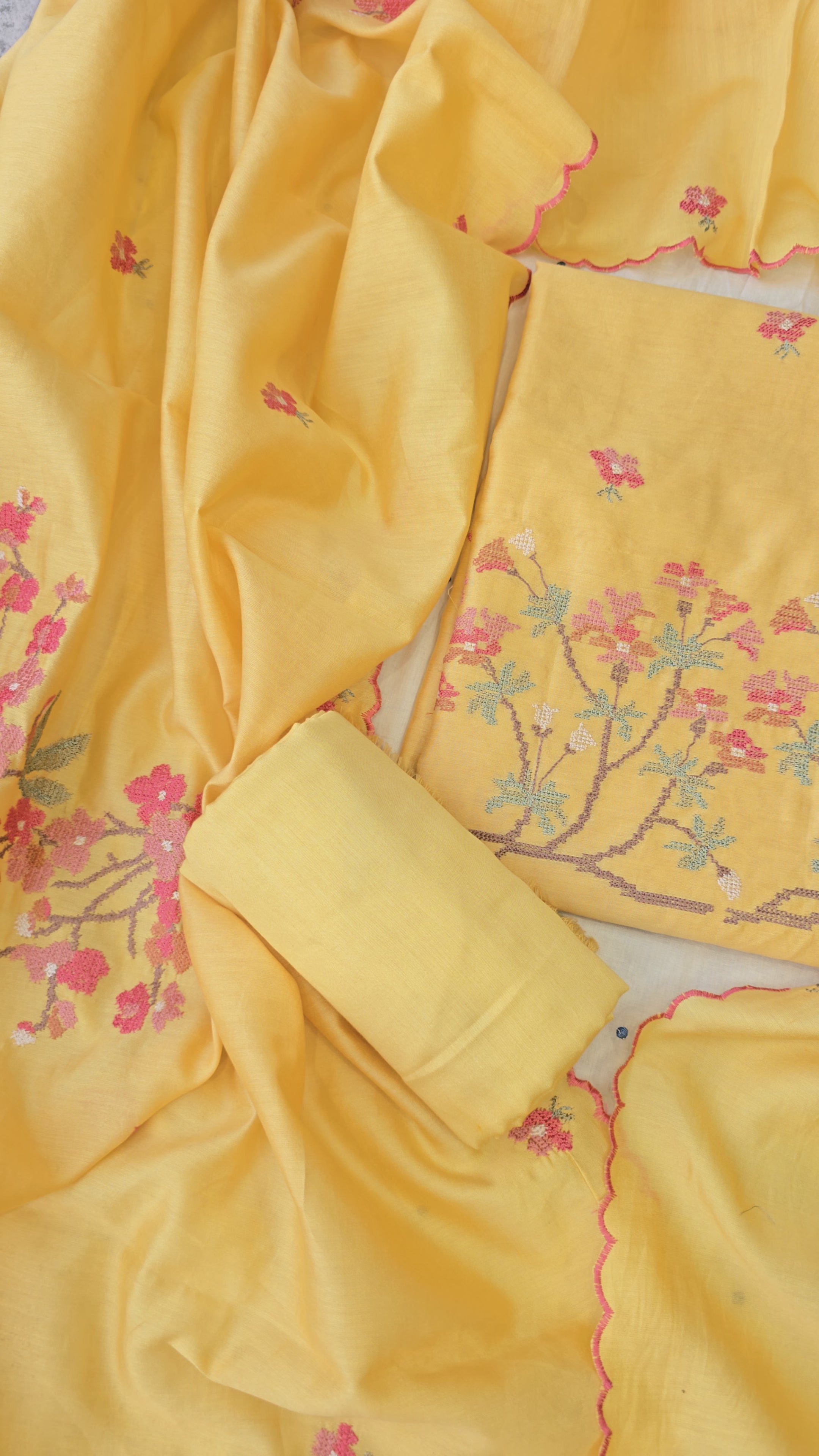 Haldi yellow cross stitch thread embroidery 3pc set