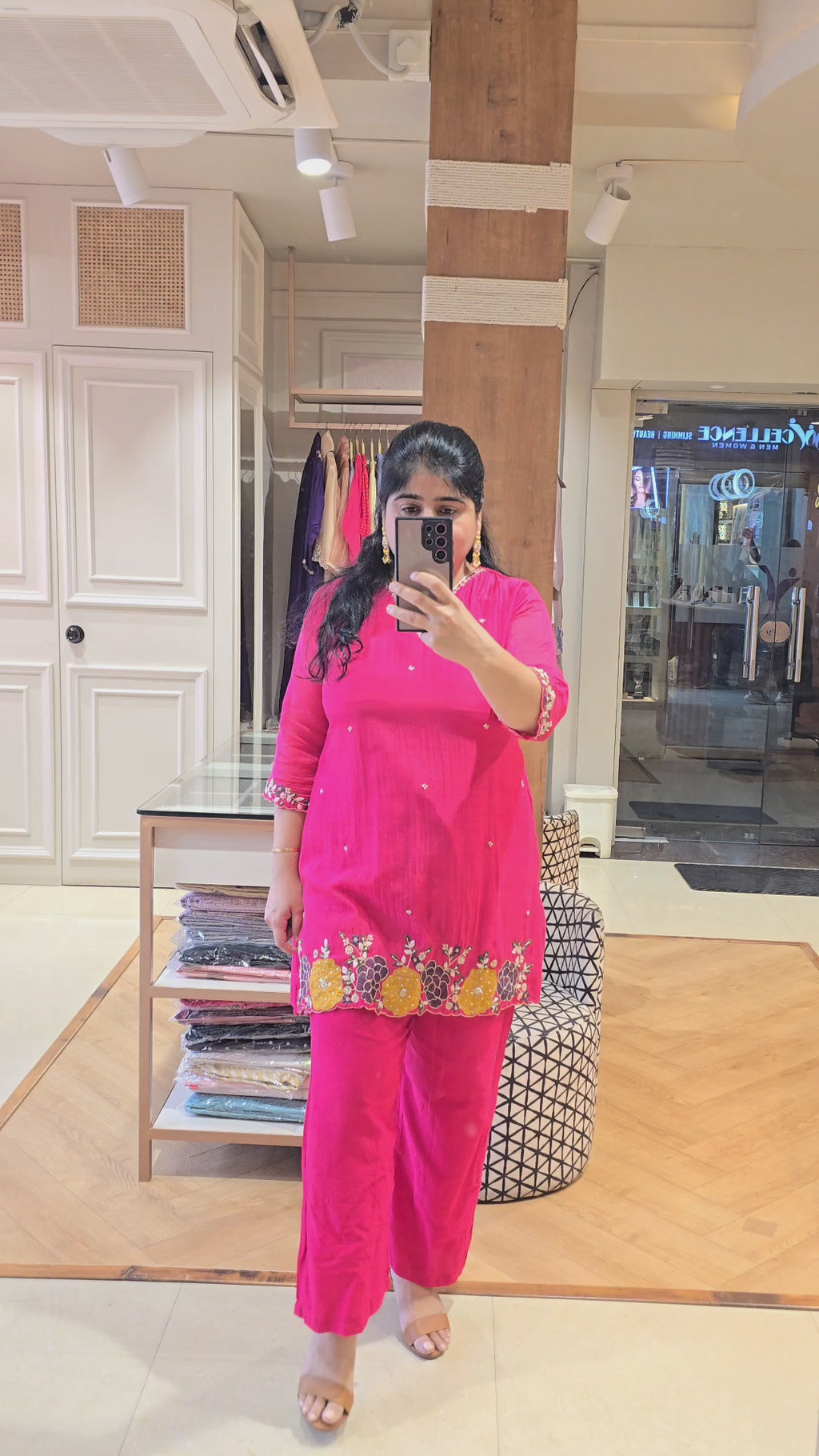 Rani pink v neck handwork co-ord