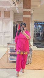 Rani pink v neck handwork co-ord