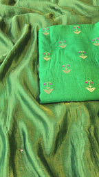Green pure chiniya silk 3pcs suit set