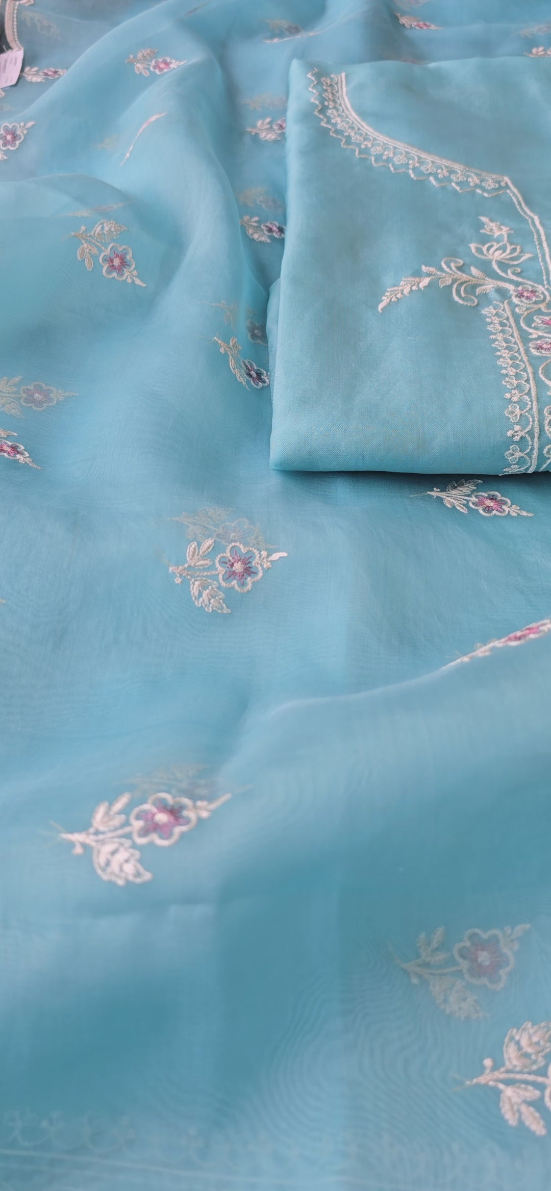 Light blue pure organza 3pcs suit set
