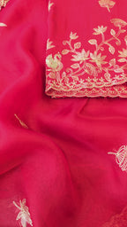A beautiful ruby red 3pc set with organza dupatta