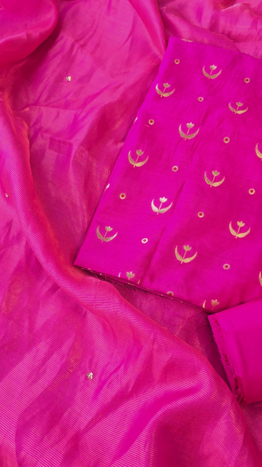 Fuschia pink pure chiniya silk 3pcs suit set