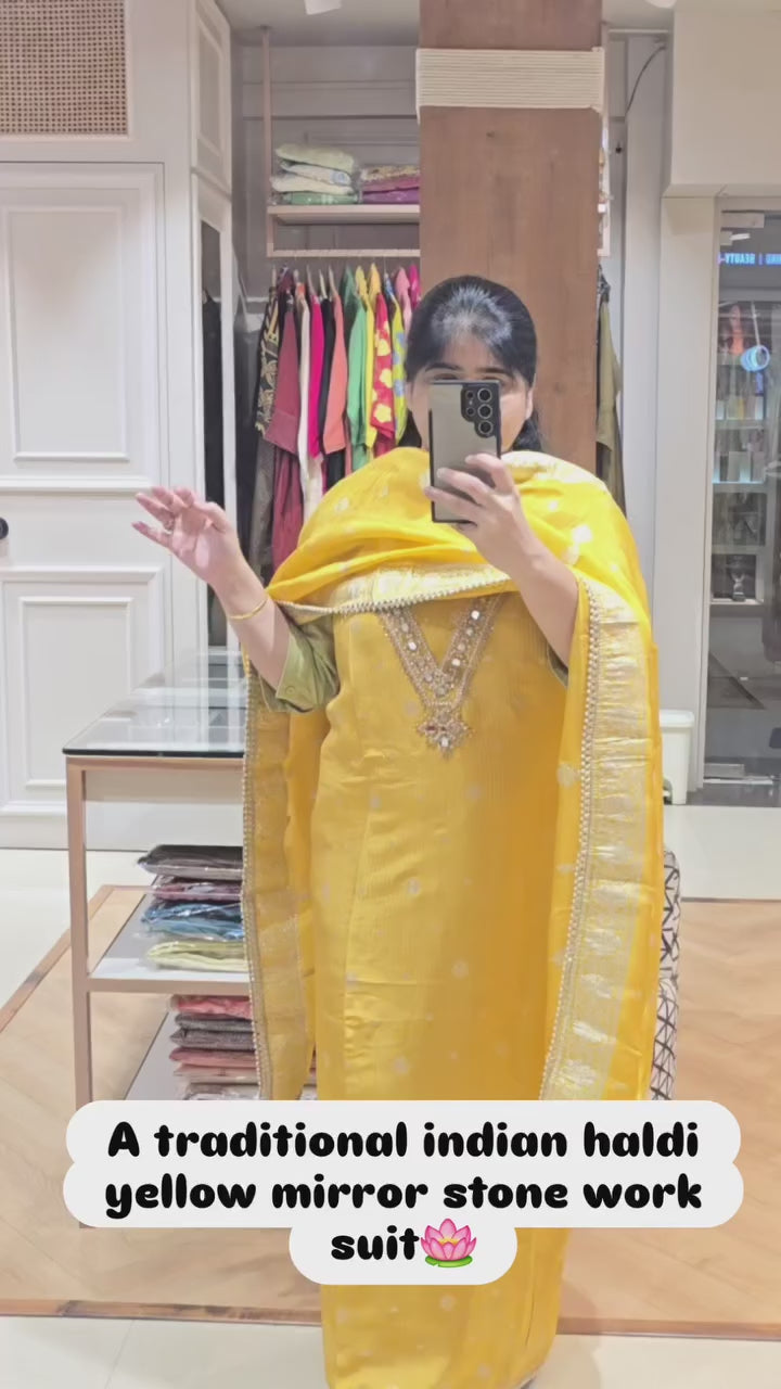 Haldi yellow embroidery suit set