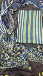 Light blue & black ajrakh stripes 3pc suit