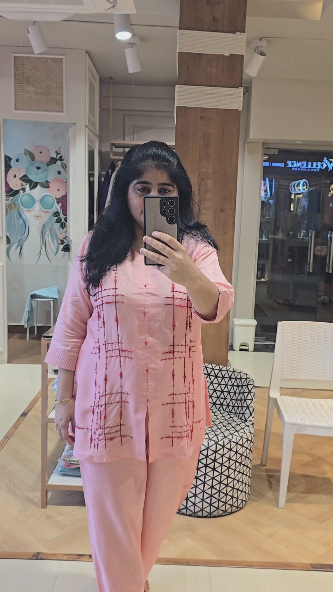 Nude peach semi silk co-ord set