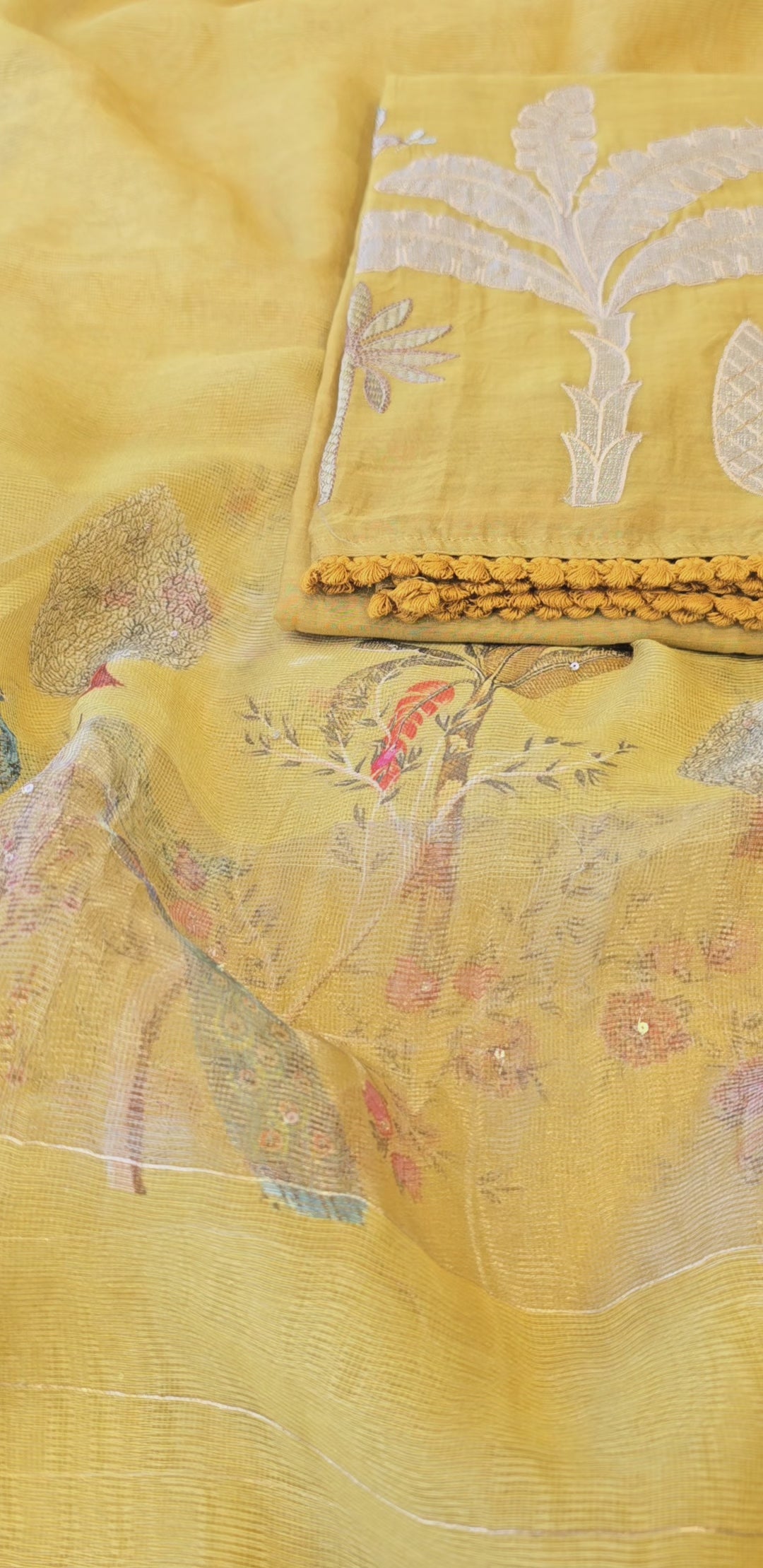Golden mul chanderi 3pcs suit set