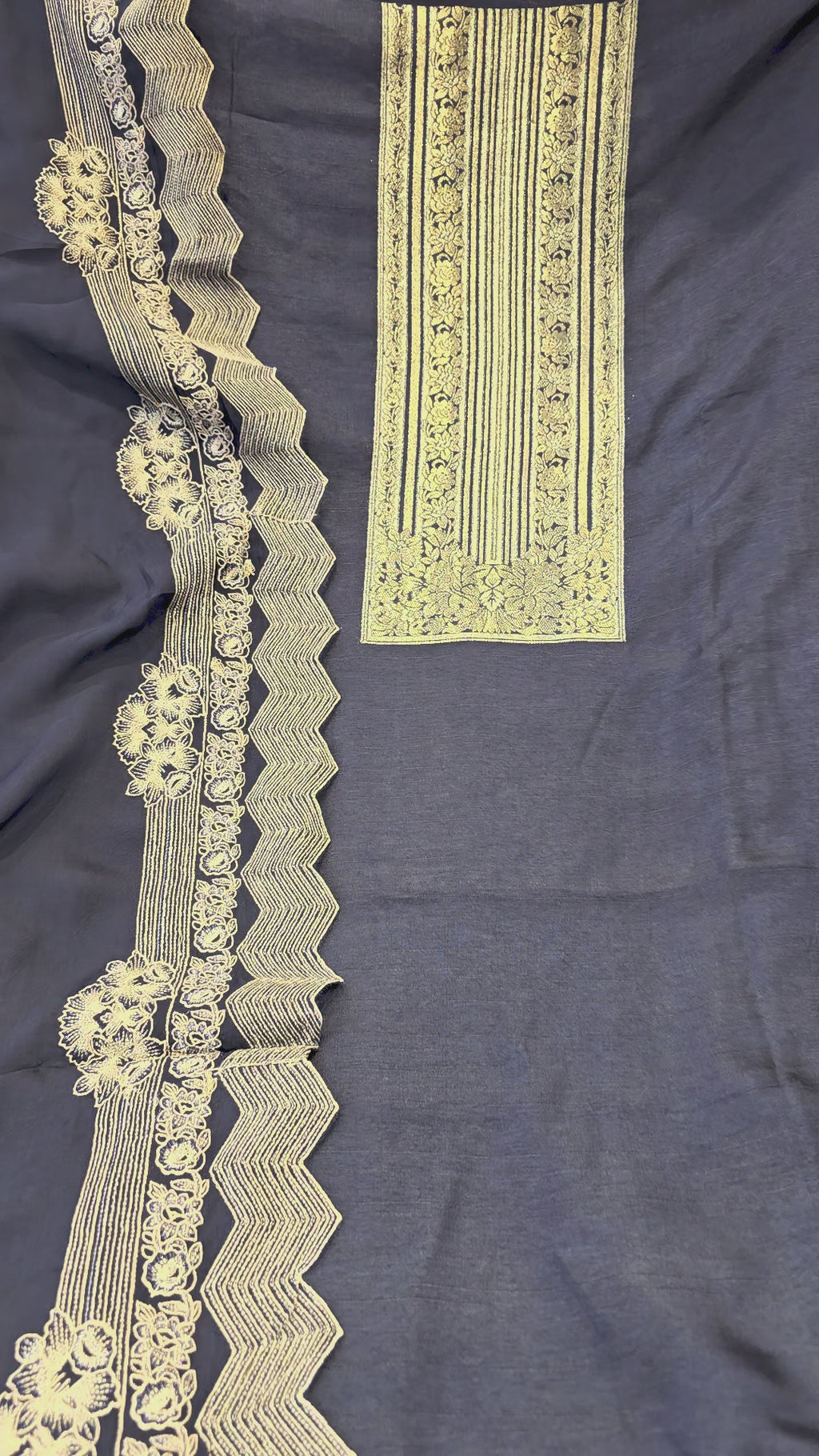 Russian silk zari detailing 3pc unstitched suit set