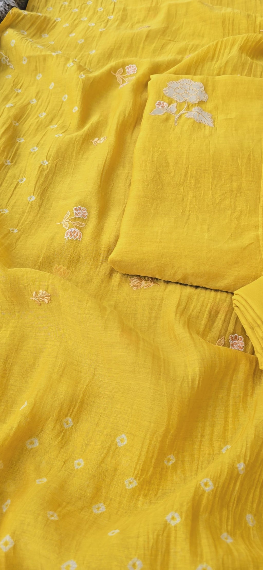 Haldi yellow pure mul cotton 3pcs suit set