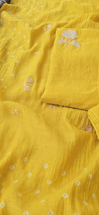 Haldi yellow pure mul cotton 3pcs suit set