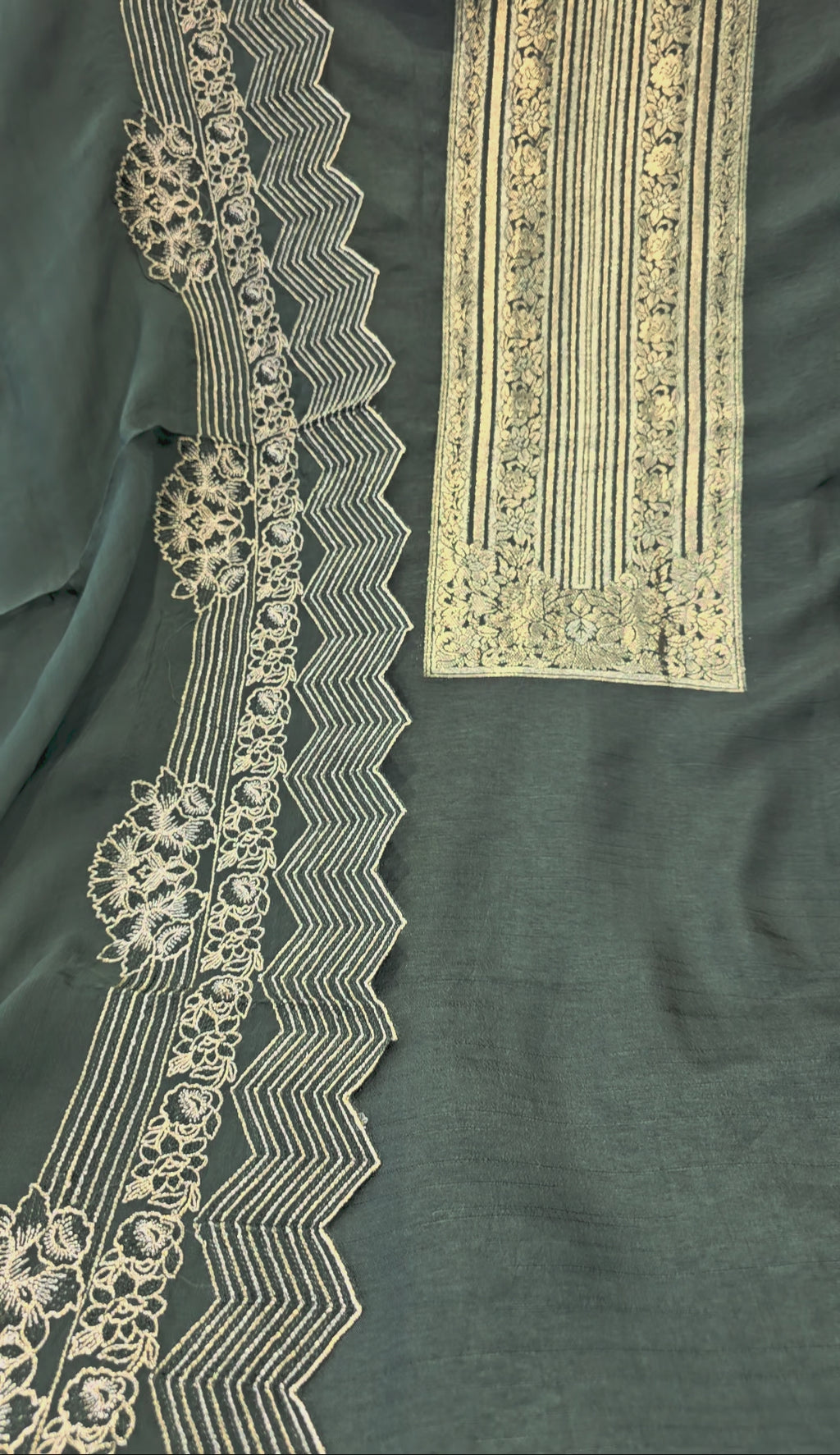 Russian silk zari detailing 3pc unstitched suit set
