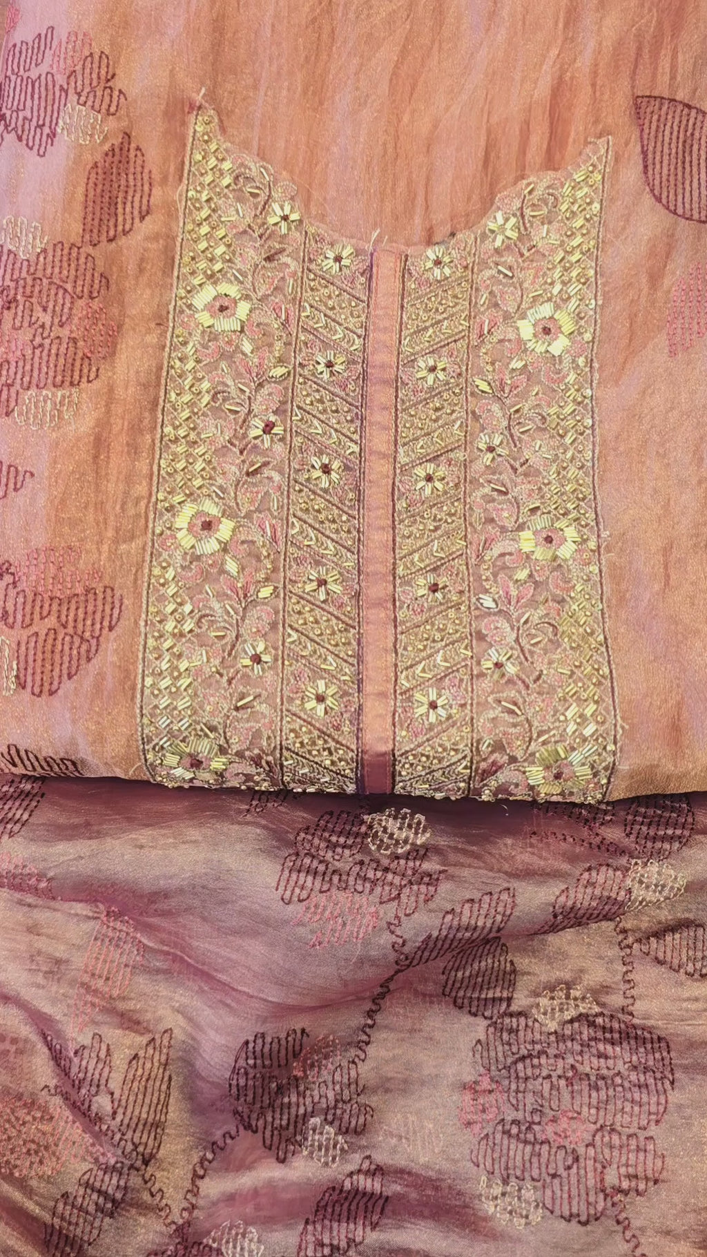 Onion pink crushed tissue threadwork suit set