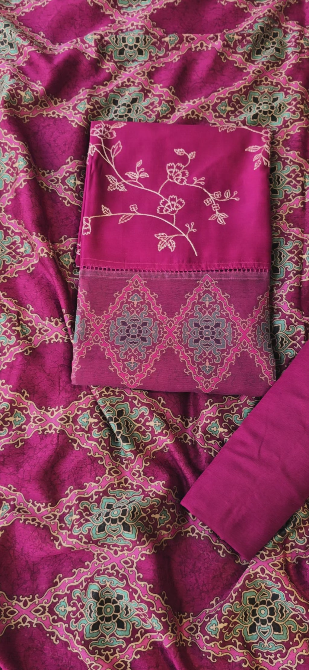 Wine chanderi silk 3pcs suit set