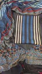 Dark blue & black ajrakh stripes 3pc suit