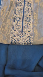 Teal blue viscose organza tissue panel suit set