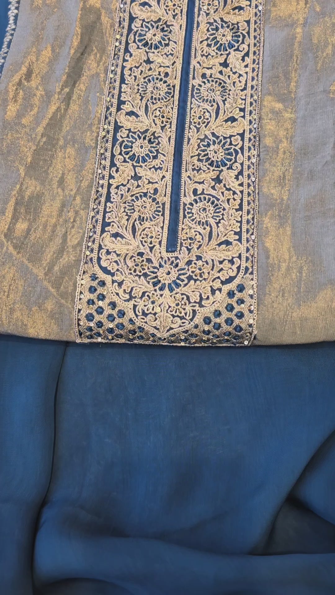 Teal blue viscose organza tissue panel suit set